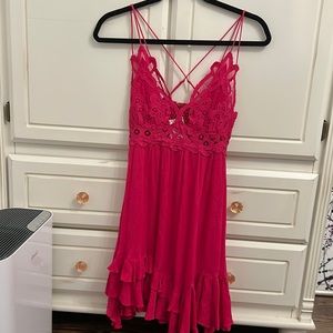 NEW FREE PEOPLE HOT PINK LACE DRESS